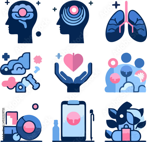 Flat Vector Icons on Mental Health and Self-Care
