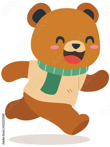Cute teddy bear running happily frolicking cartoon vector illustration