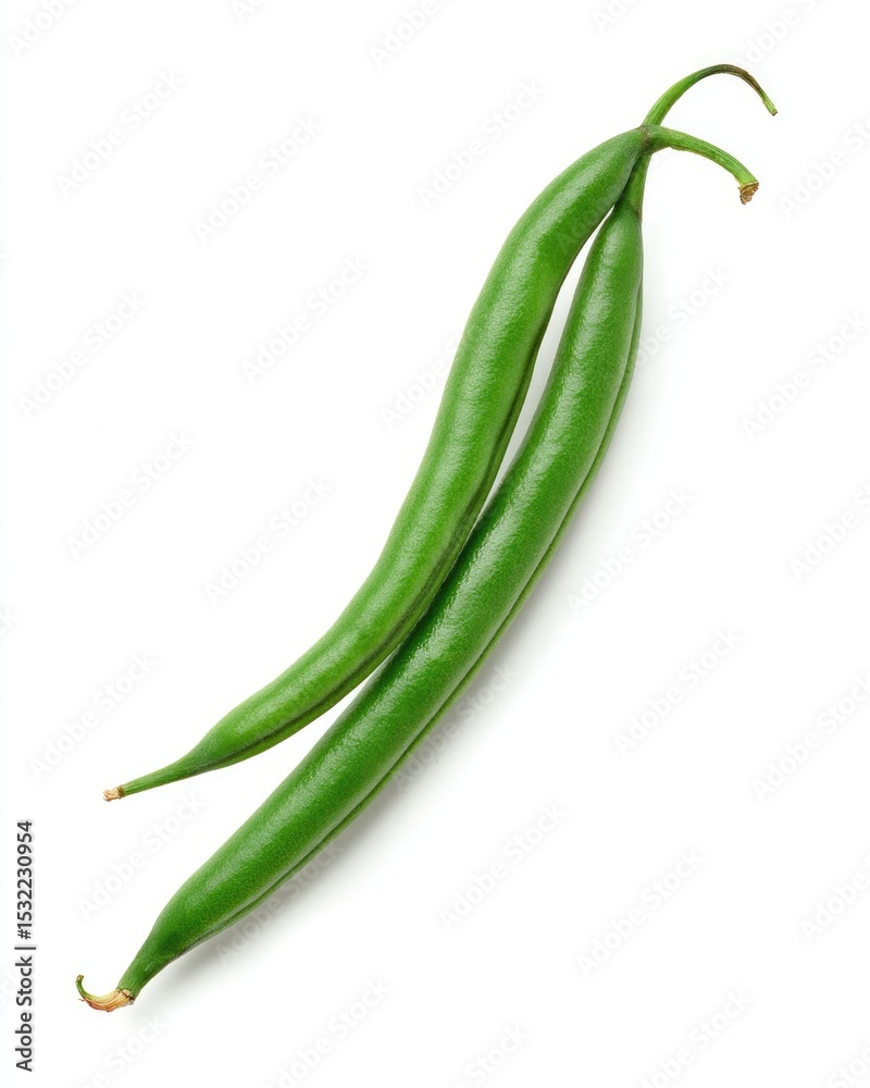 Two bright green beans on a white background Two bright green beans on a white background