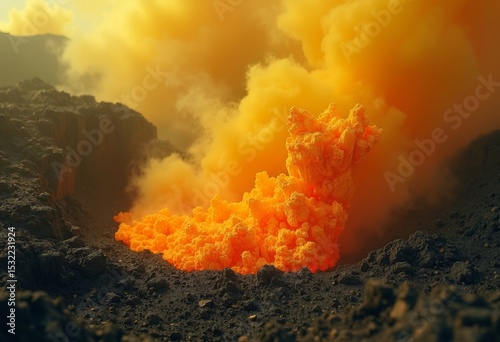 Landscape footage of volcanic eruption