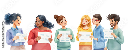 Water color style Customer Feedback and Reviews – People Giving Five-Star Ratings with Positive and Negative Feedback Vector Illustration