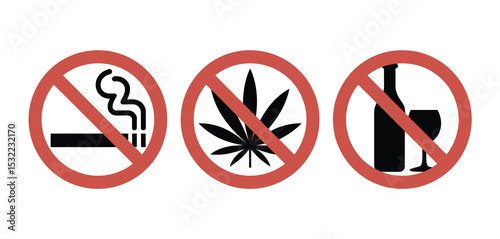 No Smoking No Drugs No Alcohol Prohibition Signs