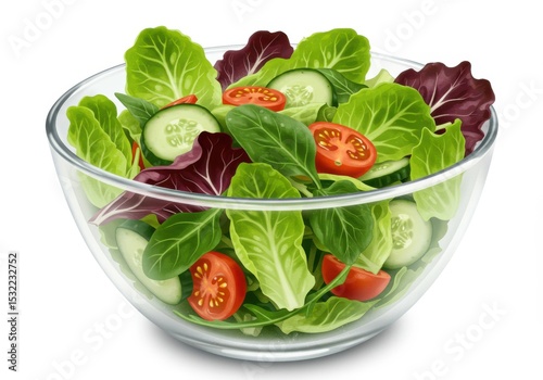 Fresh salad with tomatoes and cucumbers in glass bowl