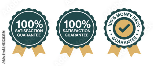 Three Guarantee Badges 100 Percent Satisfaction Money Back