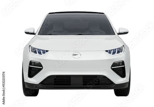 Isolated Front View of Sleek White Electric Car