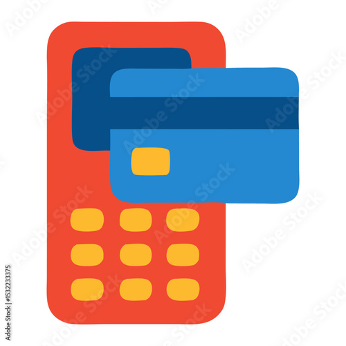 Colorful illustration of a payment terminal with a credit card, symbolizing financial transactions