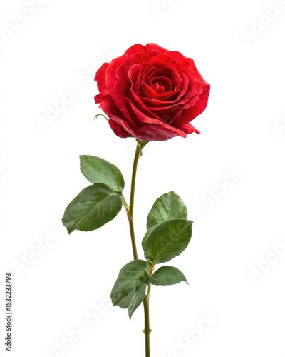 Single red rose against white background