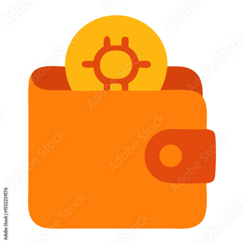 A vibrant orange wallet with a digital coin peeking out, symbolizing modern finance and transactions