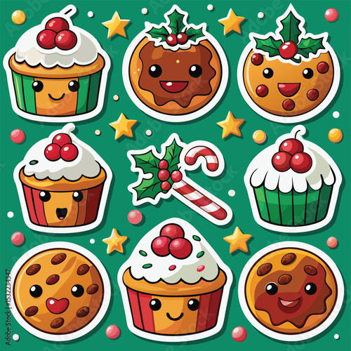 Festive christmas food stickers collection featuring cupcakes cookies and candy cane embellishments