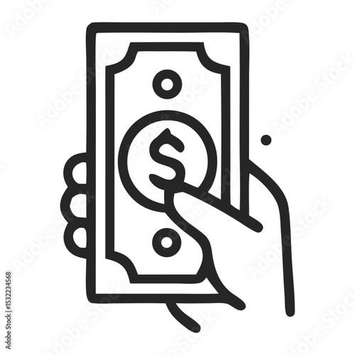 Hand holding a dollar bill, symbolizing financial transactions in a minimalistic style