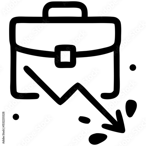 A minimalist illustration of a briefcase with a downward arrow, symbolizing a decline in business or finance