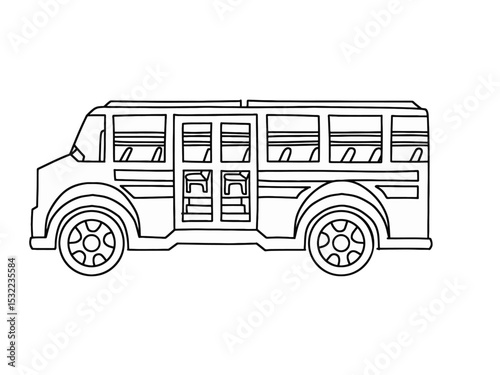 Hand drawn school bus vector. Back to school vehicle doodle. Education and travel icon