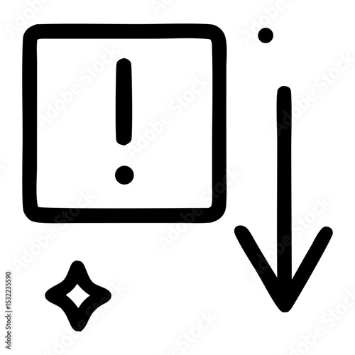 Alert symbol with downward arrow, indicating caution in a minimalist design, suitable for digital interfaces