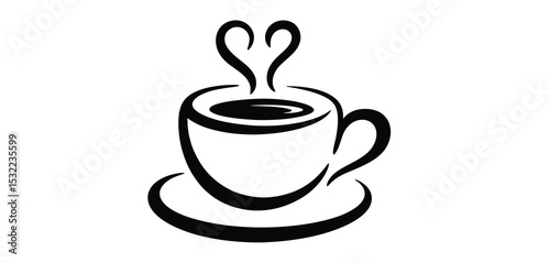 Simple Line Art Coffee Cup with Heart Shaped Steam