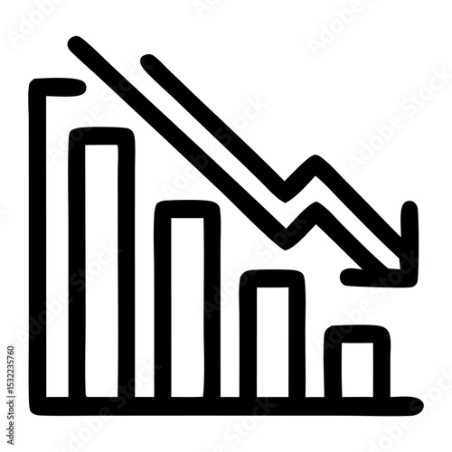 Simple black line graph depicting a downward trend with increasing bar heights, ideal for finance presentations