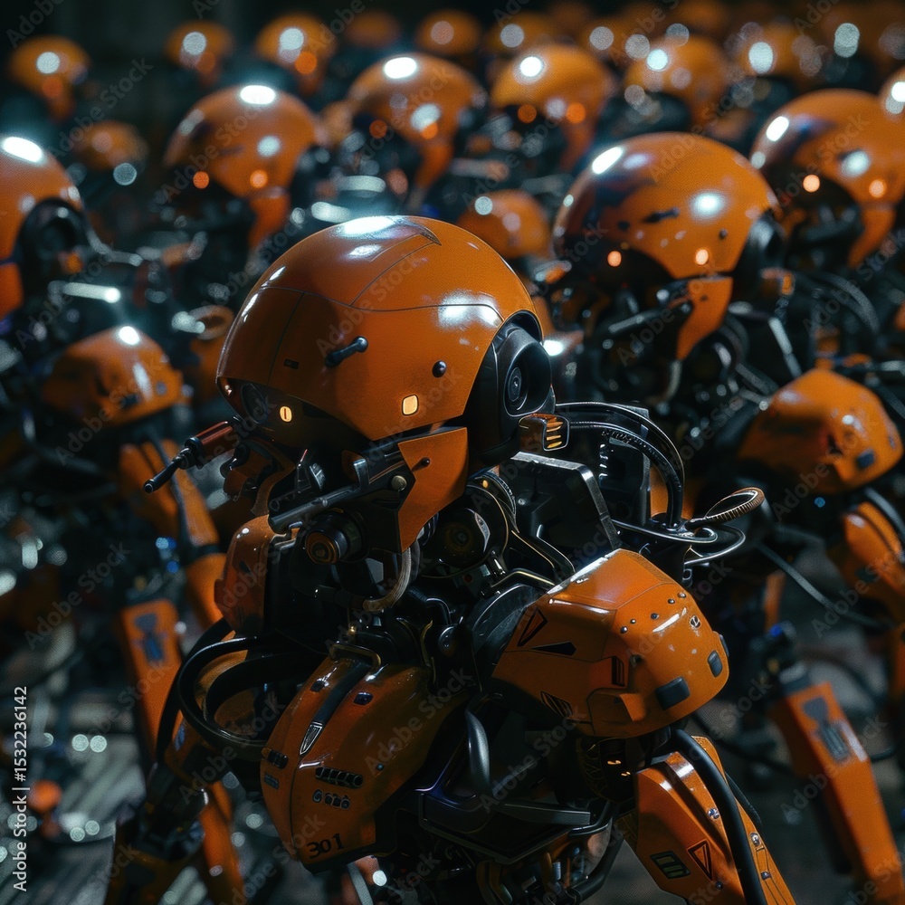 Fototapeta premium Sci-Fi Robot Army: Orange Drones