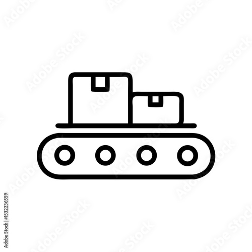 Line icon showing a conveyor belt system transporting boxes, representing automation in warehouse logistics or manufacturing.
