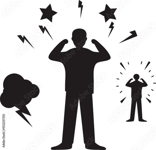 A man frustrated expressing anger and negative emotions in silhouette
