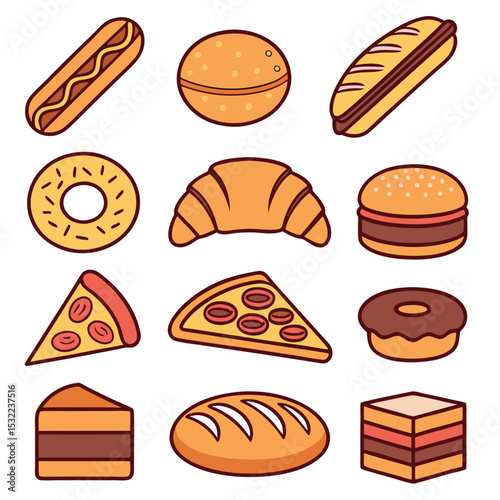  diverse bakery snack icons a vibrant collect