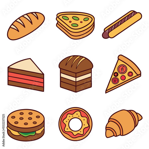  diverse bakery snack icons a vibrant collect