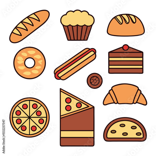  diverse bakery snack icons a vibrant collect