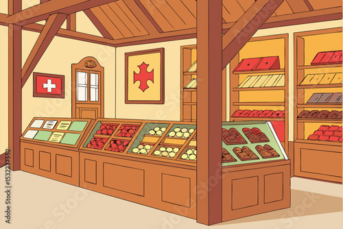 Swiss Chocolate Shop - Traditional Vector Art
