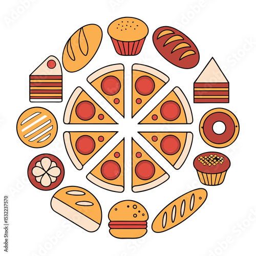  diverse bakery snack icons a vibrant collect