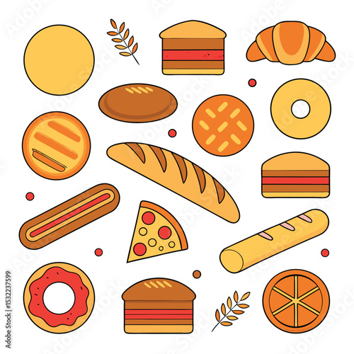  diverse bakery snack icons a vibrant collect