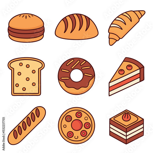  diverse bakery snack icons a vibrant collect