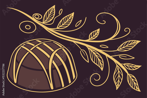 Luxurious Gold-Leaf Chocolate Truffle - Realistic Illustration