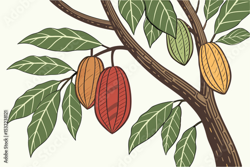 Cacao Tree in Bloom - Botanical Illustration