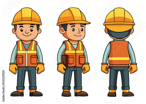 Construction Worker Turnaround Character Model Sheet