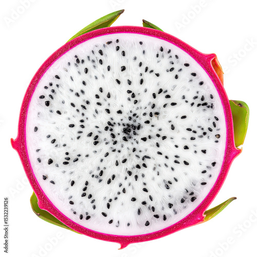 Cut Dragon Fruit Cross Section with Black Seeds