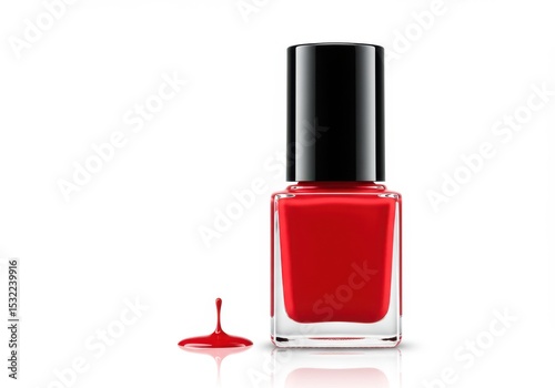 Red nail polish bottle with a drop on surface