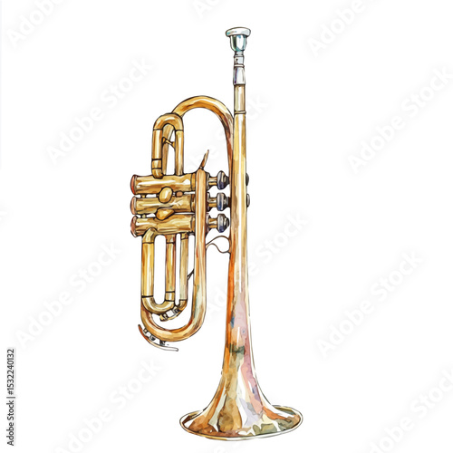 watercolor vector of Trumpet, isolated on a white background.