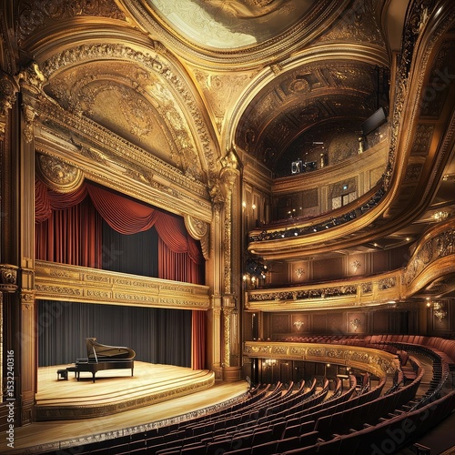 Grand opera house architecture featuring ornate facades, sweeping staircases, gilded interiors, and acoustically optimized auditoriums for cultural performances.