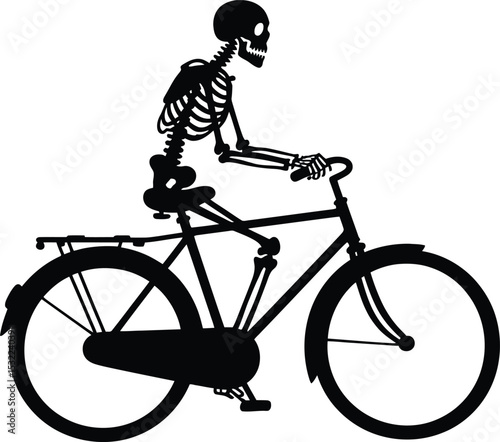 Skeleton Riding a Vintage Bicycle Spooky Silhouette Illustration