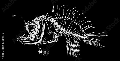 Skeleton fish illustration black and white