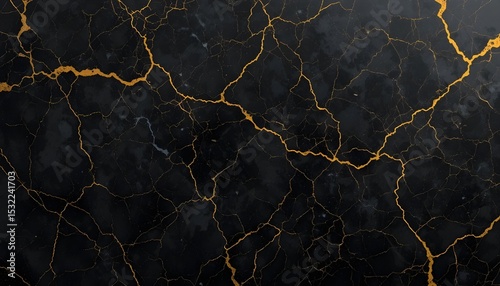Elegant Black Marble Background with Striking Yellow Veins for Luxury Design Concepts