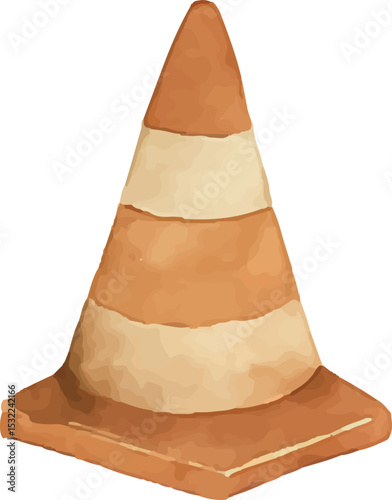 Bright orange traffic cone with reflective stripes, used to redirect traffic and ensure safety at a road construction site. Sturdy design with a wide base, perfect for outdoor use in various weather c