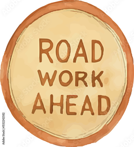 Rectangular road work ahead sign with bold text and orange background, mounted on a pole. Designed to warn drivers of ongoing construction, ensuring safety with its clear, visible design in all lighti