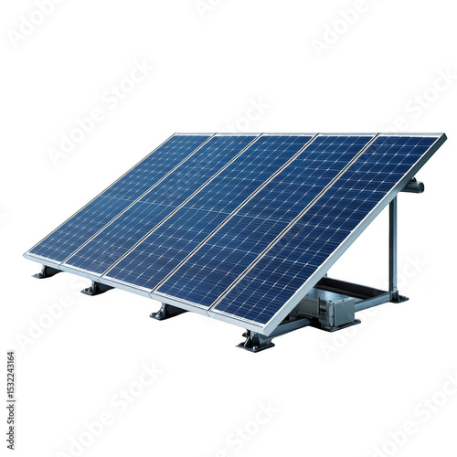 A tilted solar panel array designed to capture sunlight and convert it into renewable energy. Png, Transparent background.