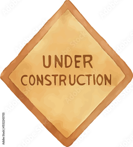 Triangular under construction sign with bold orange and black text, mounted on a stand. Designed to alert passersby of ongoing roadwork, ensuring safety with its highly visible and weather-resistant 