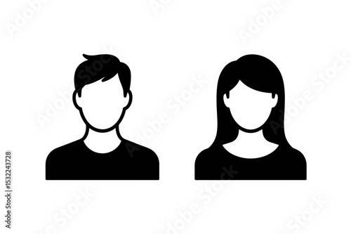 Male and female avatar icons in simple black style