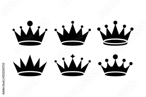 Collection of six different black crown illustrations