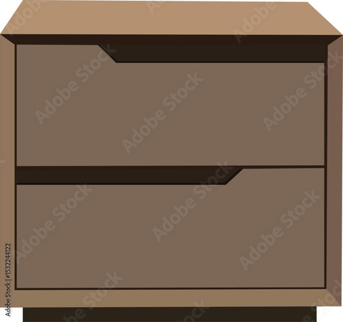 Modern Wooden Nightstand Vector Illustration – Flat Design Bedside Table with Two Drawers, Minimalist Brown Cabinet for Bedroom, Home Furniture, Storage Unit, Interior Decor Clipart