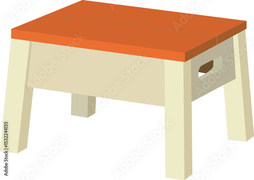 Wooden Stool Vector Illustration – Small Backless Stool with Handle, Flat Design Minimalist Furniture for Home, Indoor Seating, Step Stool, Side Table, Kids Stool, Compact Wood Bench Clipart