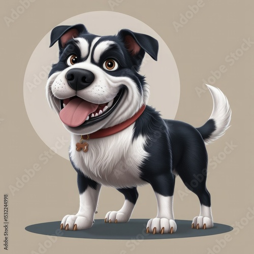 Happy cartoon dog illustration black and white puppy pet animal