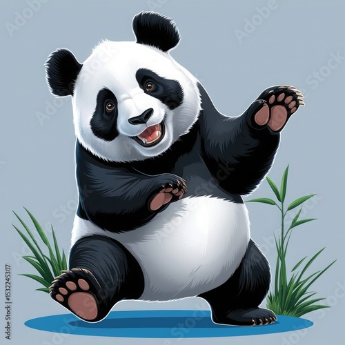 Playful giant panda bear illustration standing in grass