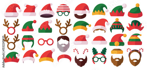 Christmas Photo Booth Props Flat Design Icons Set